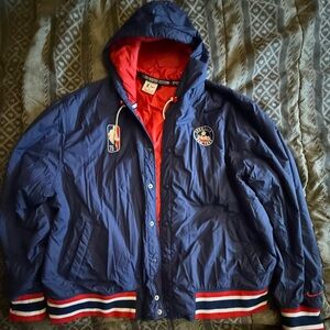 NBA BROOKLYN NETS Blue NBA Hooded Jacket with Red Accents